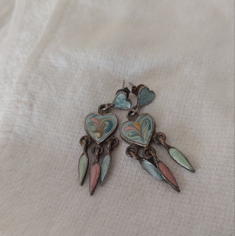 Heart-Shaped Multicolor Dangle Earrings